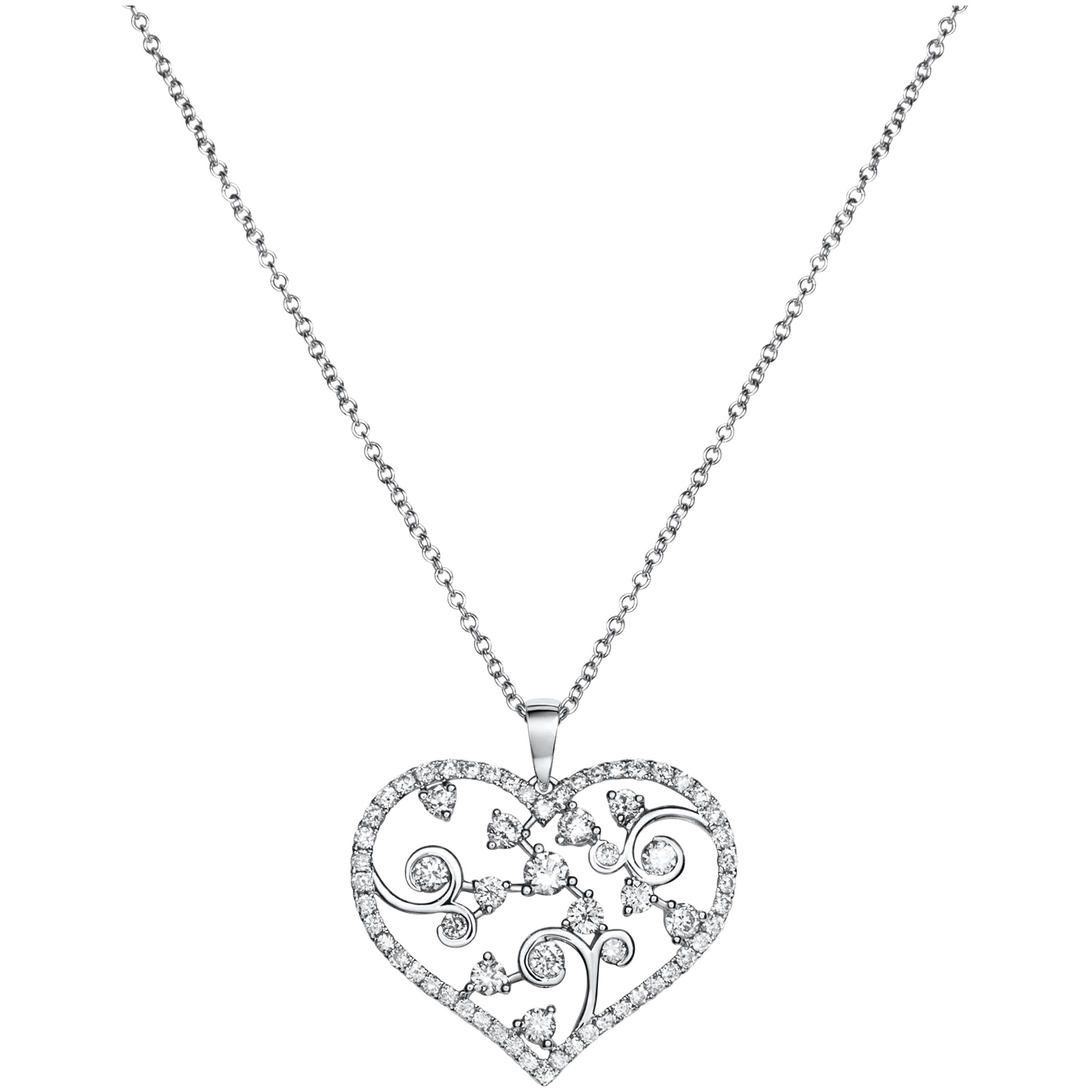 Roman Malakov 0.82 Carats Total Round Diamond Open-Work Heart Pendant Necklace For Sale