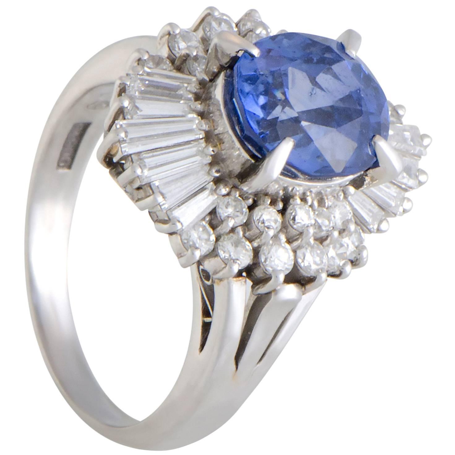 Diamond and Blue Sapphire Platinum Ring