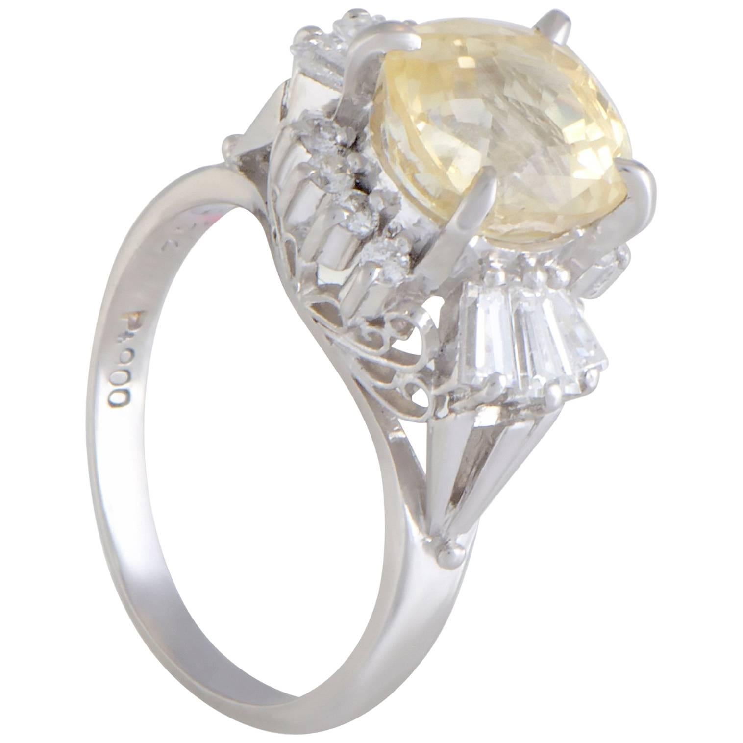 Diamond and Yellow Sapphire Platinum Ring