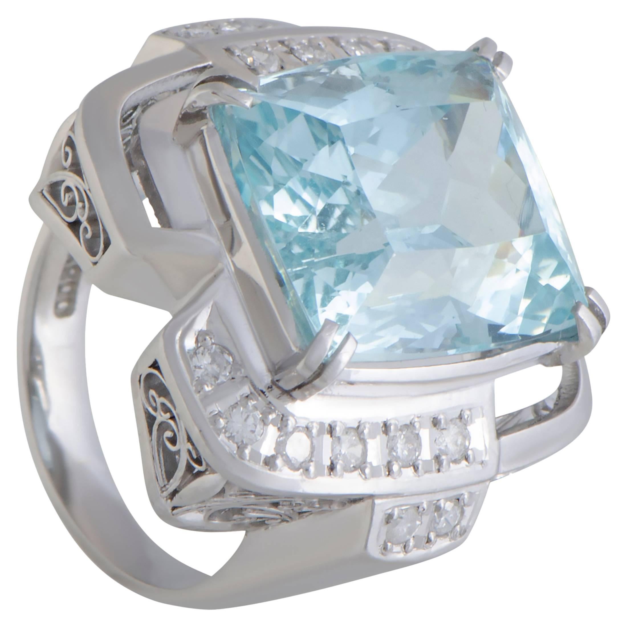 Aquamarine Diamond Platinum Cocktail Ring