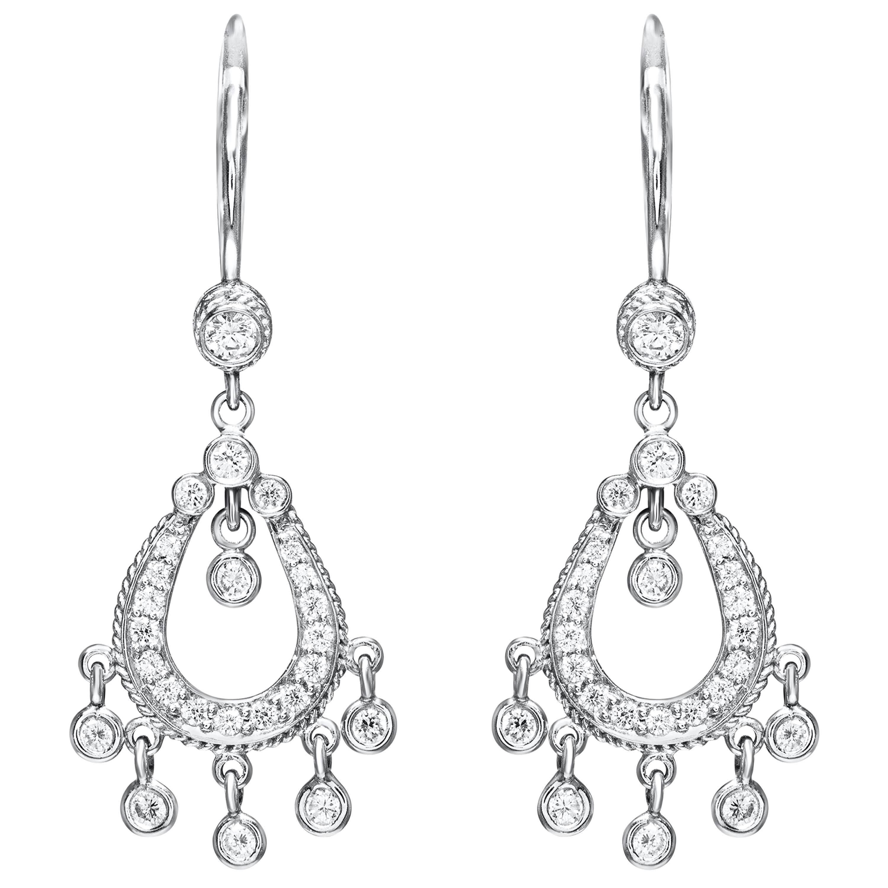 Roman Malakov 0.68 Carats Total Round Diamond Dangle Earrings in White Gold For Sale