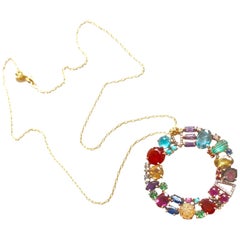 18 Karat Gold Multicolored Gemstone and Diamond Beni Necklace