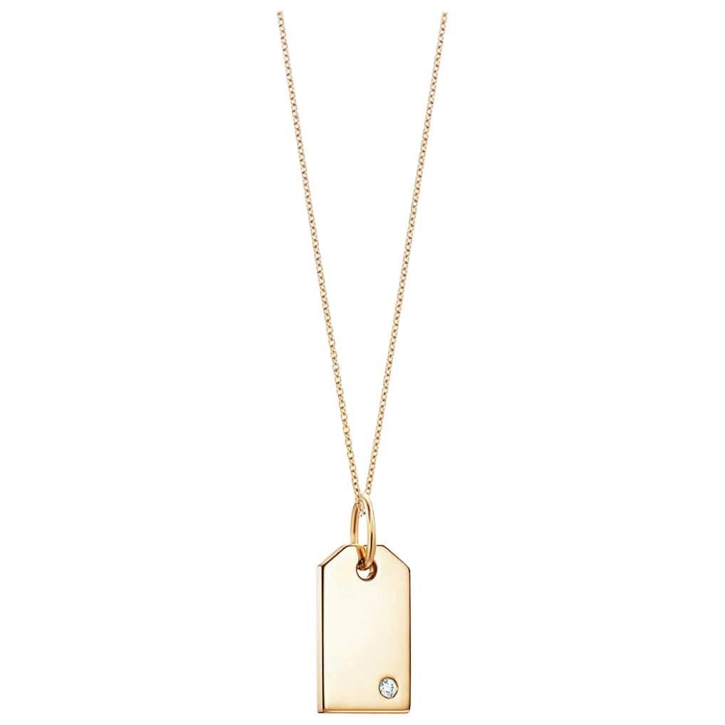 Tiffany & Co. Yellow Gold Mini Tag Charm Diamond Pendant Necklace