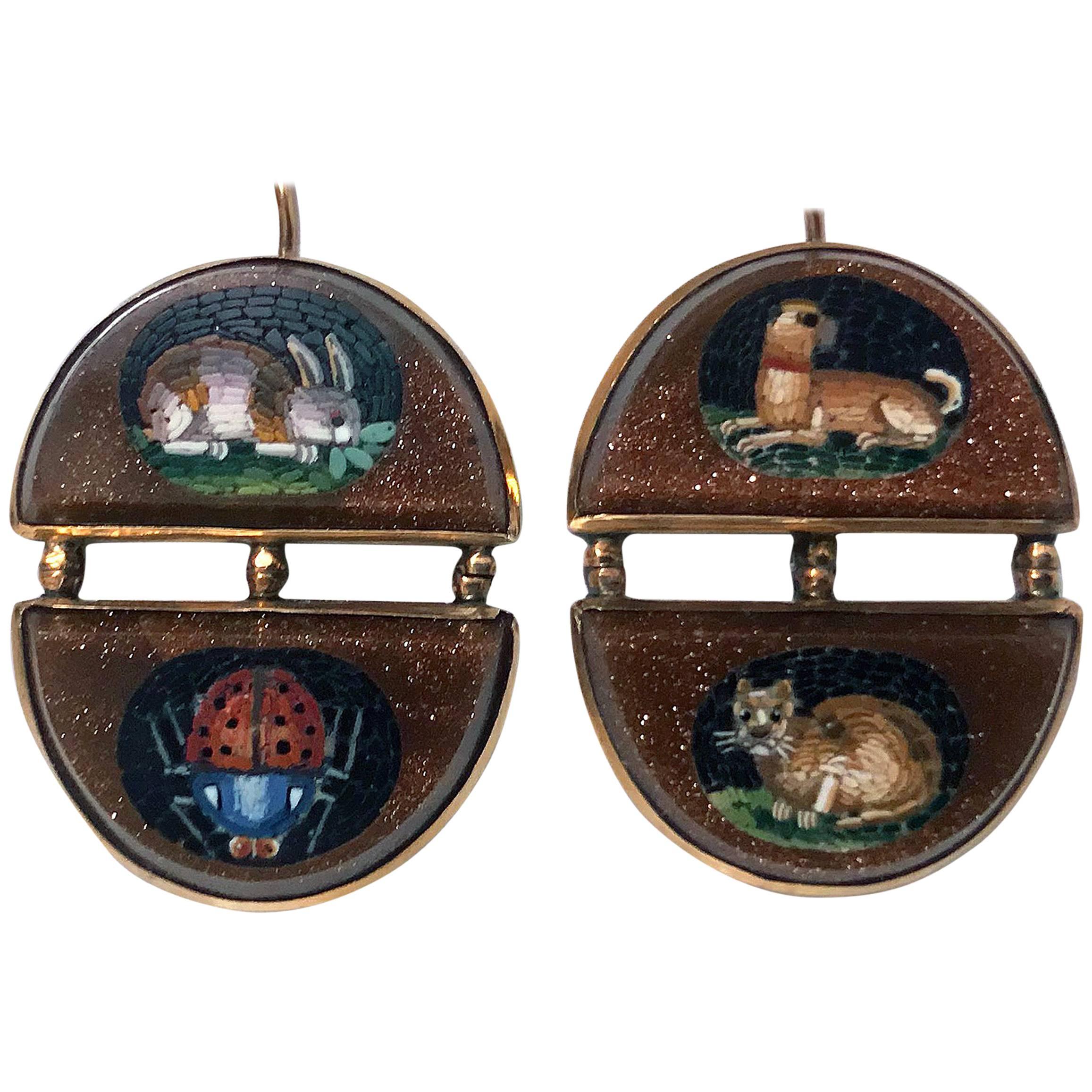 Antique Gold Mosaic Animal Earrings, circa 1875