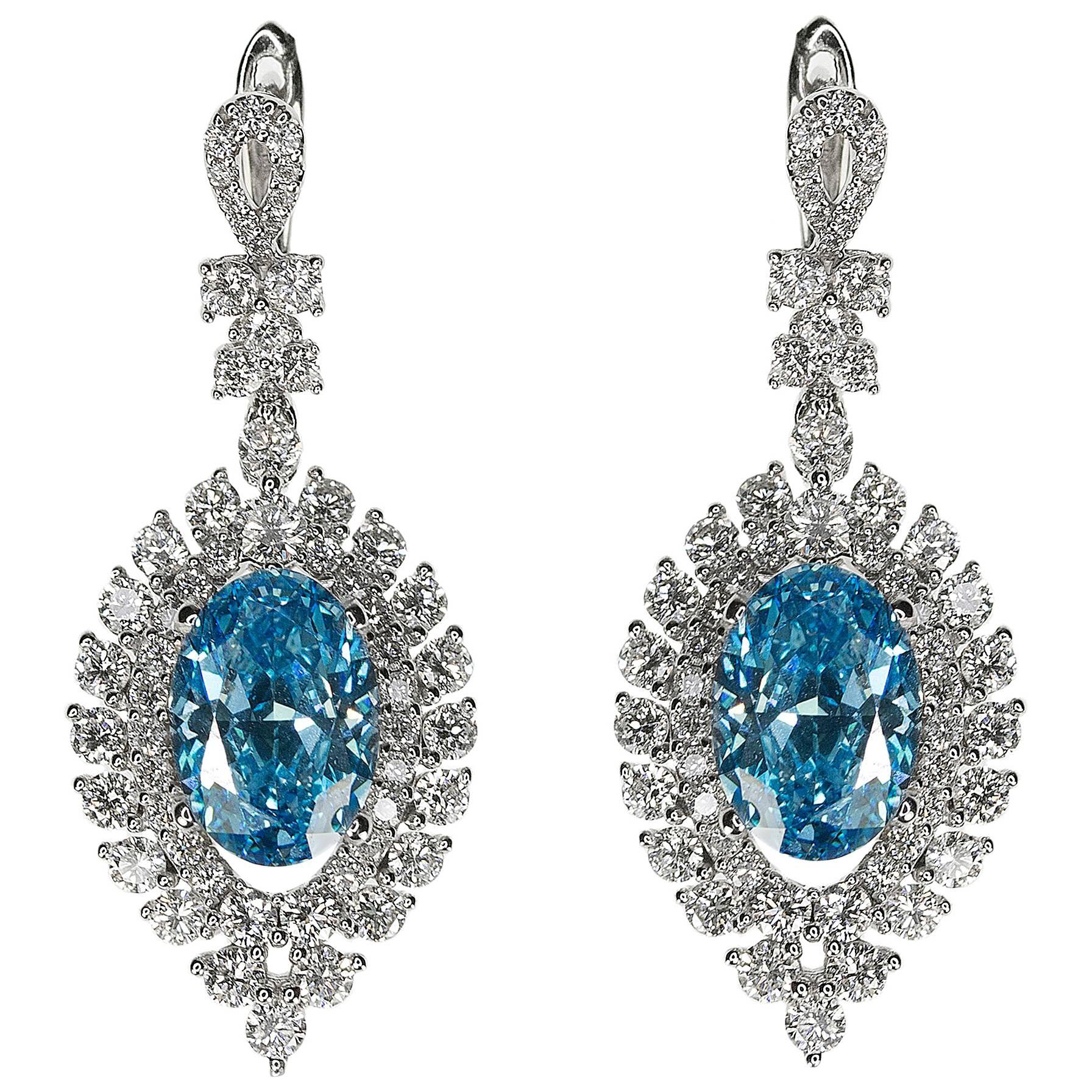 Fancy Vivid Blue HPHT Diamond Earrings