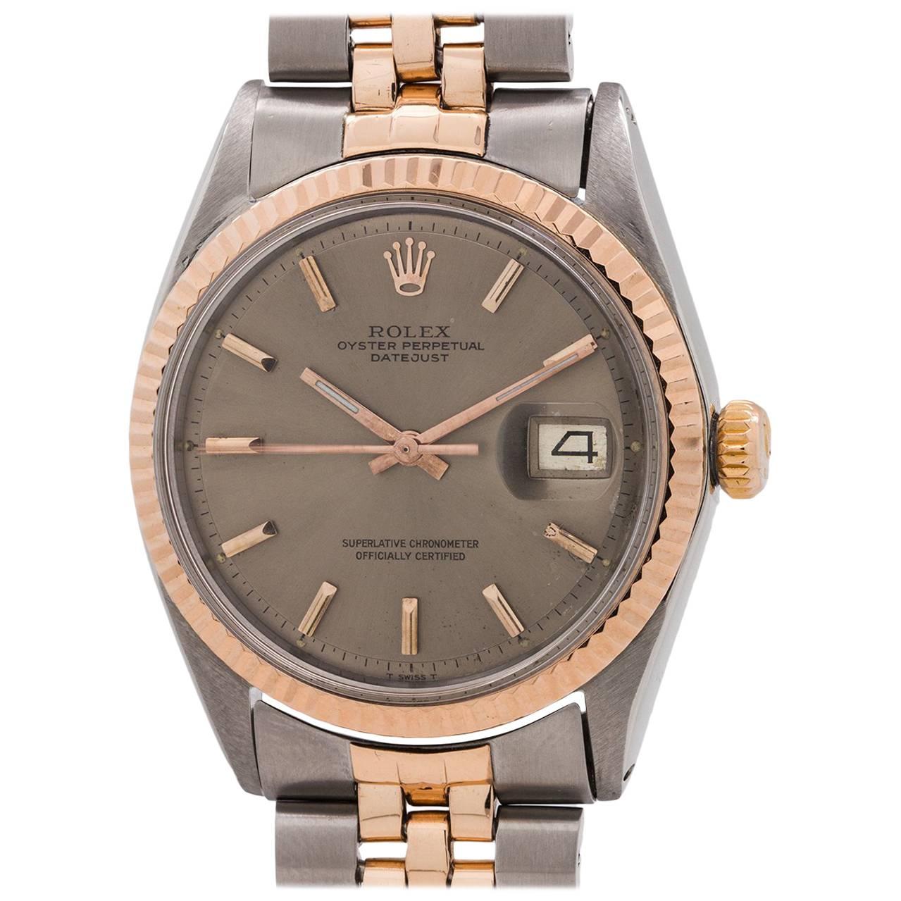 Rolex Rose Gold Stainless Steel Datejust Self Winding Wristwatch, circa 1969