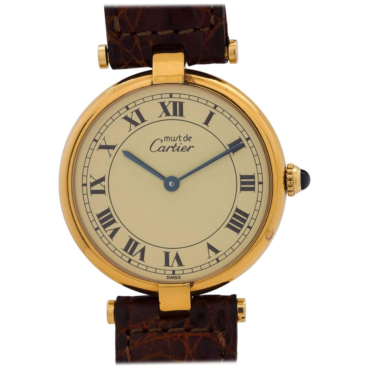 Cartier Man's Vermeil Vendome Tank Quartz Wristwatch, circa 1990s