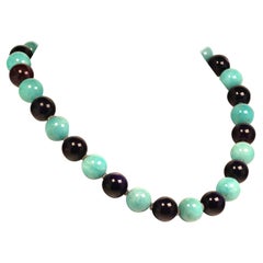 AJD Necklace of Amazonite and Amethyst Spheres February Birthstone