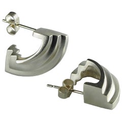 Emer Roberts Silver Art Deco Curved Steps Earrings