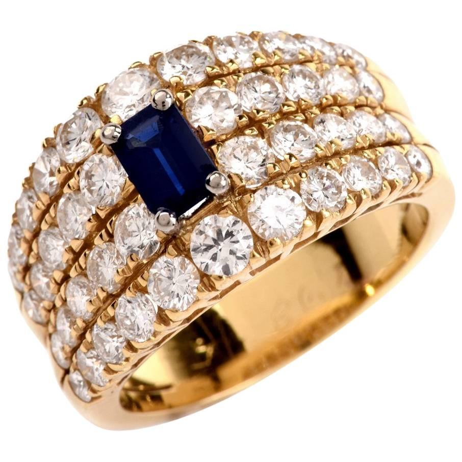 1980s Sapphire Diamond Yellow Gold Cocktail Ring
