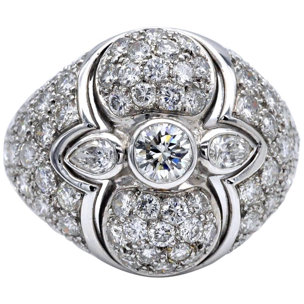 Diamond and White Gold Domed Cocktail Ring For Sale