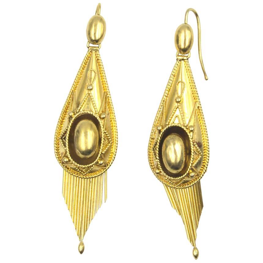 Victorian 18 Karat Yellow Gold Dangle Drop Earrings