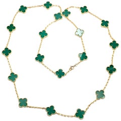 Vintage Van Cleef & Arpels 20 Chrysoprase Green Chalcedony Alhambra Yellow Gold Necklace