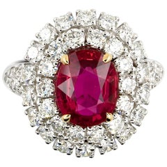 5.31 Carat GRS Certified Unheated Red Ruby and Diamond Ring
