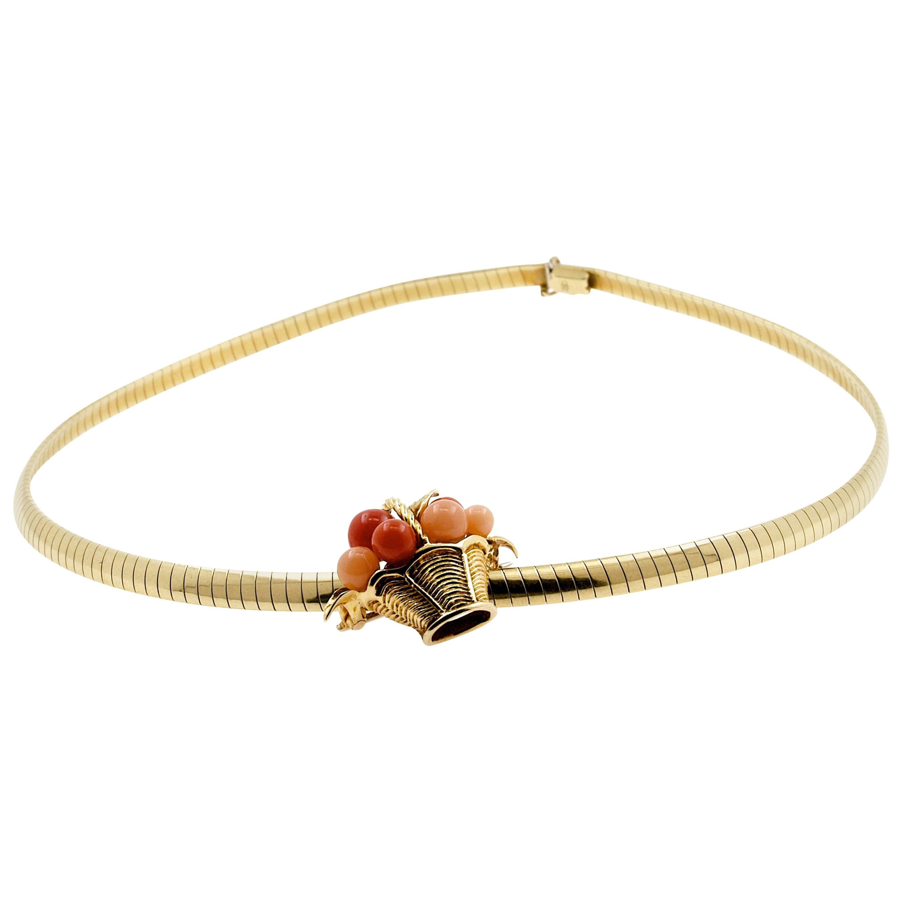 Van Cleef & Arpels Coral Gold Necklace Brooch Pendant For Sale