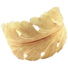 Vintage Mario Buccellati Leaf Motif Yellow Gold Wide Cuff Bracelet