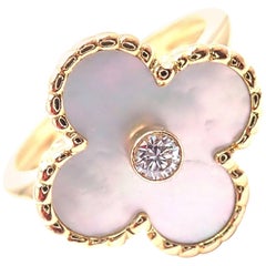 Van Cleef & Arpels Vintage Alhambra Diamond Mother-of-Pearl Yellow Gold Ring