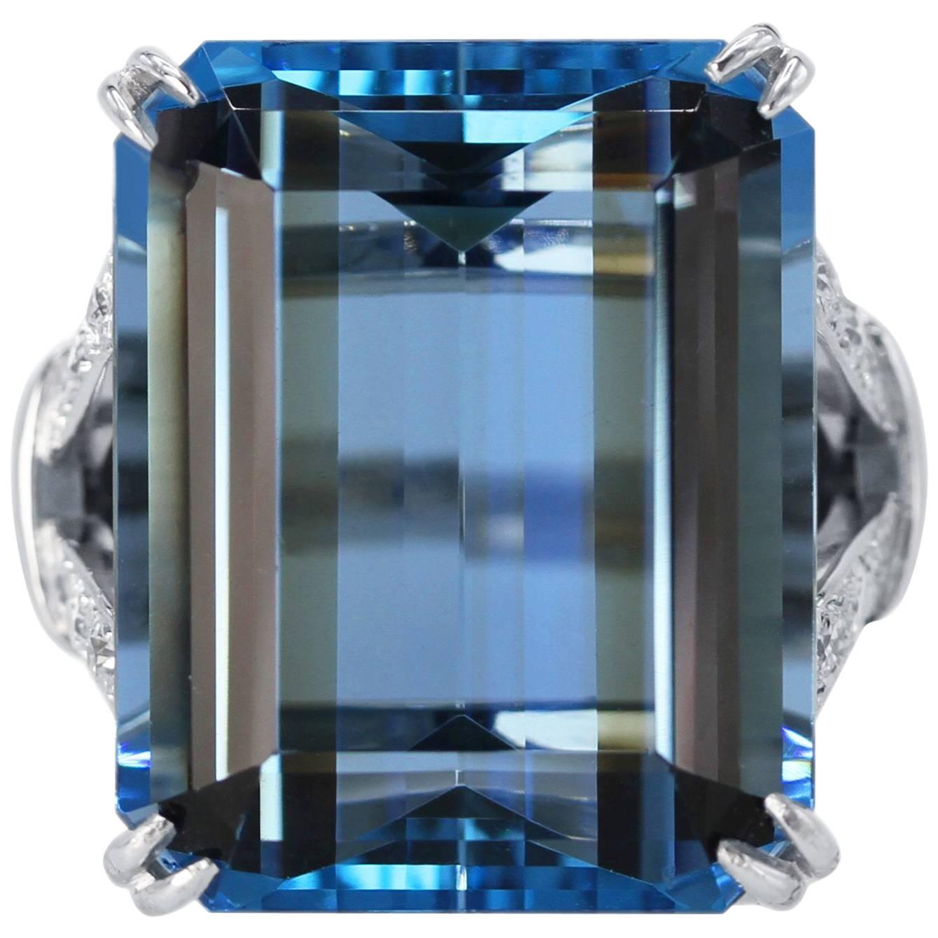 43.08 Carat Aquamarine and Diamond Ring For Sale