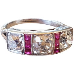 Art Deco 18 Carat White Gold Ruby Diamond Engagement Ring 