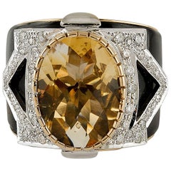 Ring in Rose Gold Diamonds Onyx and Topaz