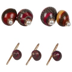 Rose Gold Natural Shell Pearls Cufflinks and Buttons