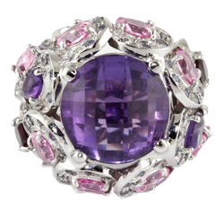 Ring in 18 Karat White Gold, Amethyst and Colored Stones