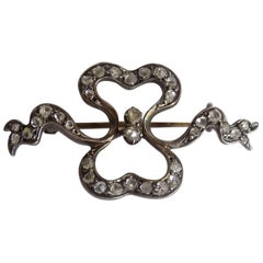 Gold Victorian Rose Cut Diamond Bow Brooch