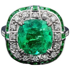 4.15 Carat Colombian Emerald Diamond Cocktail Ring