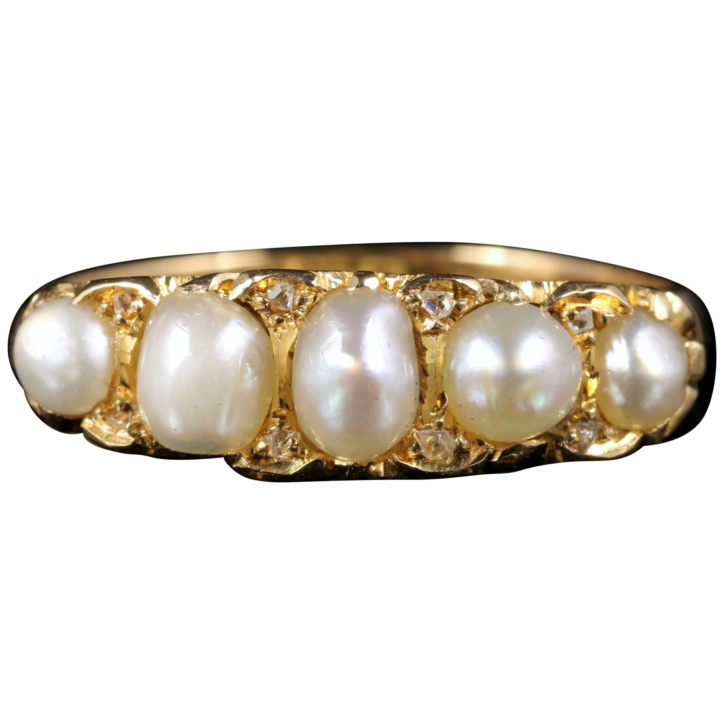 Antique Victorian Pearl Diamond Ring 18 Carat Gold, circa 1870