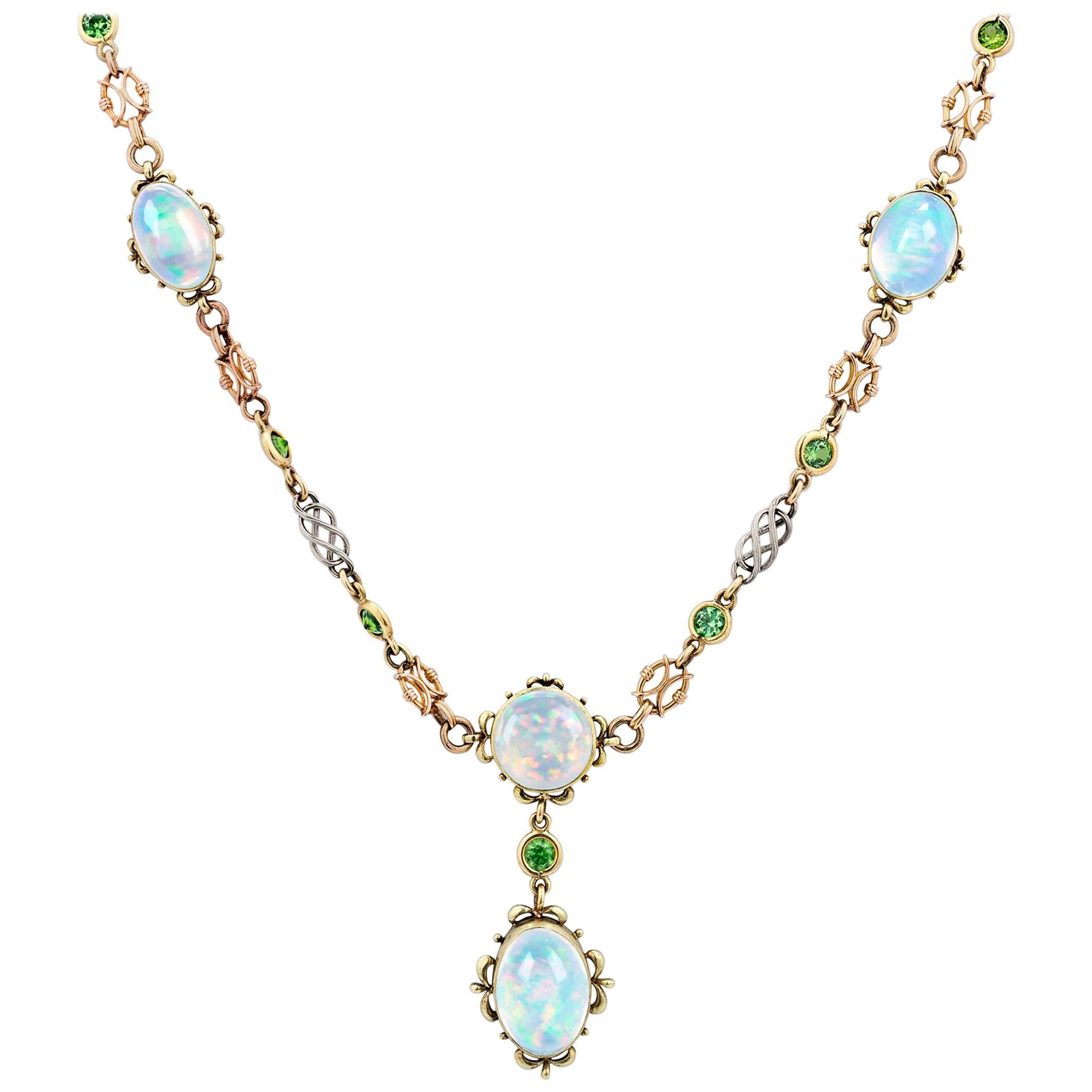 Austrian Opal and Garnet Necklace at 1stDibs | opal and garnet necklace