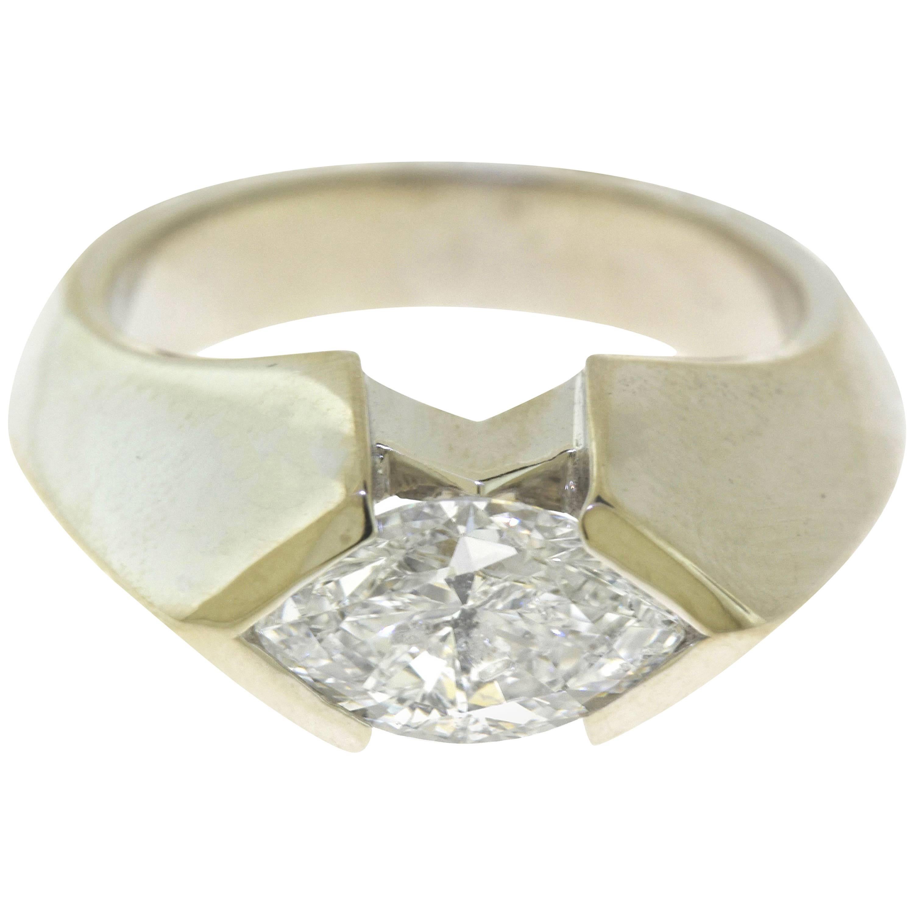 2.02 Total Carat Marquise Diamond Ring in White Gold For Sale