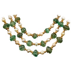 Retro Three Strand Emerald Necklace