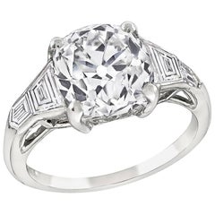 GIA 3.40 Carat Old Mine Diamond Platinum Engagement Ring