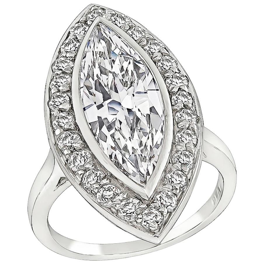 2.95 Carat Marquise Cut Diamond Halo Engagement Ring