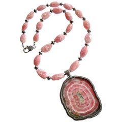 Rhodochrosite Diamond Pyrite Necklace