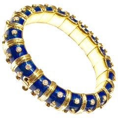 Tiffany & Co. Schlumberger Blue Enamel and Bezel Set Diamond Bangle Bracelet