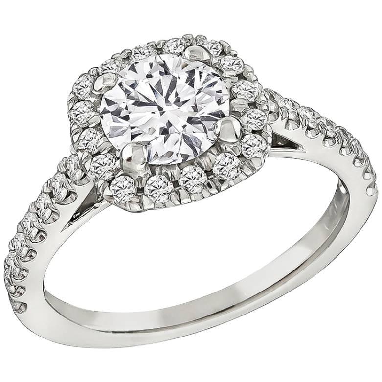 GIA Certified 0.90 Carat Diamond Halo Engagement Ring For Sale