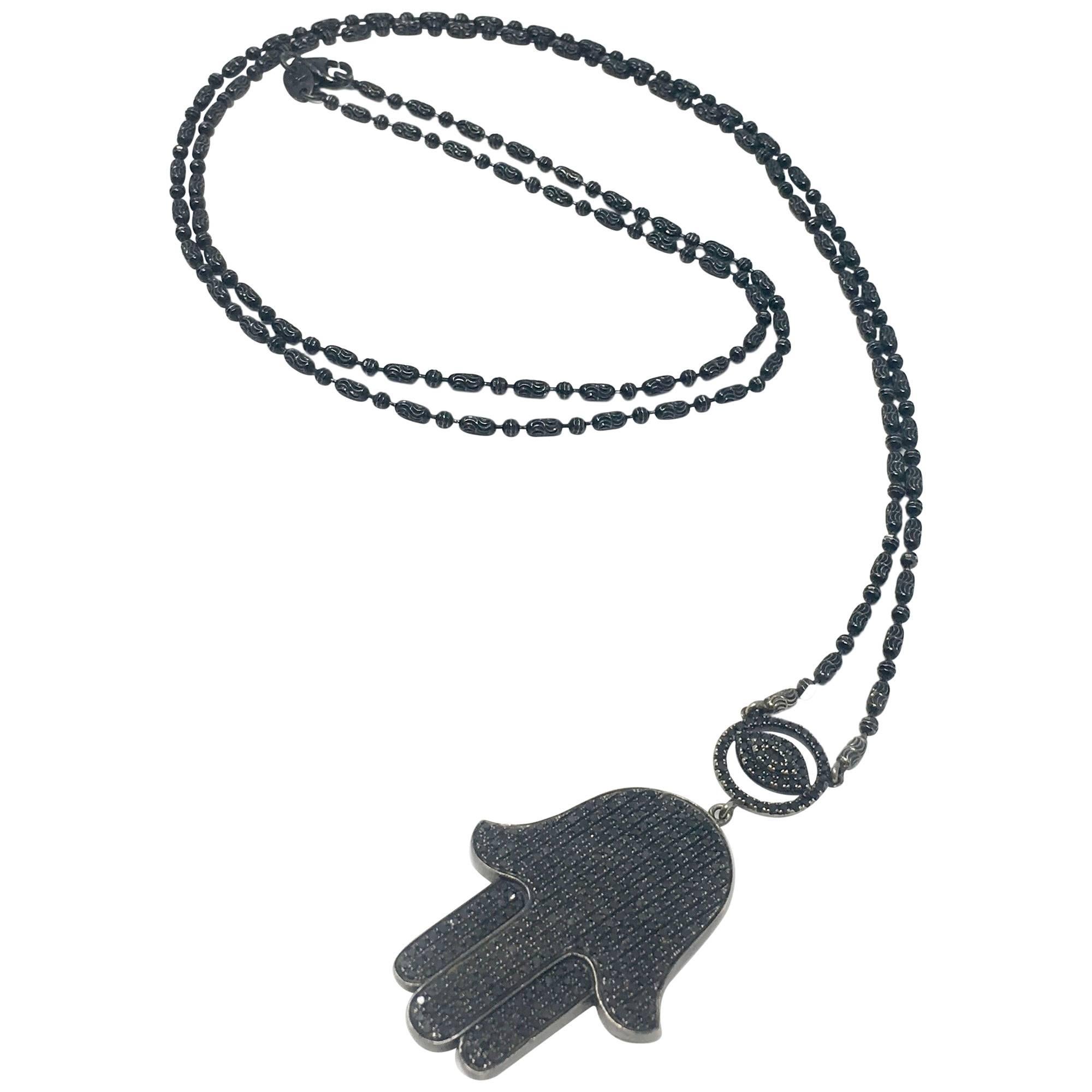 Black Diamond Hamsa Necklace  For Sale