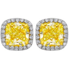 GIA Certified 2.19 Carat Yellow Diamond Stud Earrings