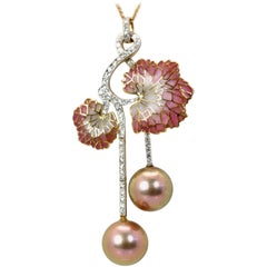 Plique a Jour Diamond Pearl Flower Pendant