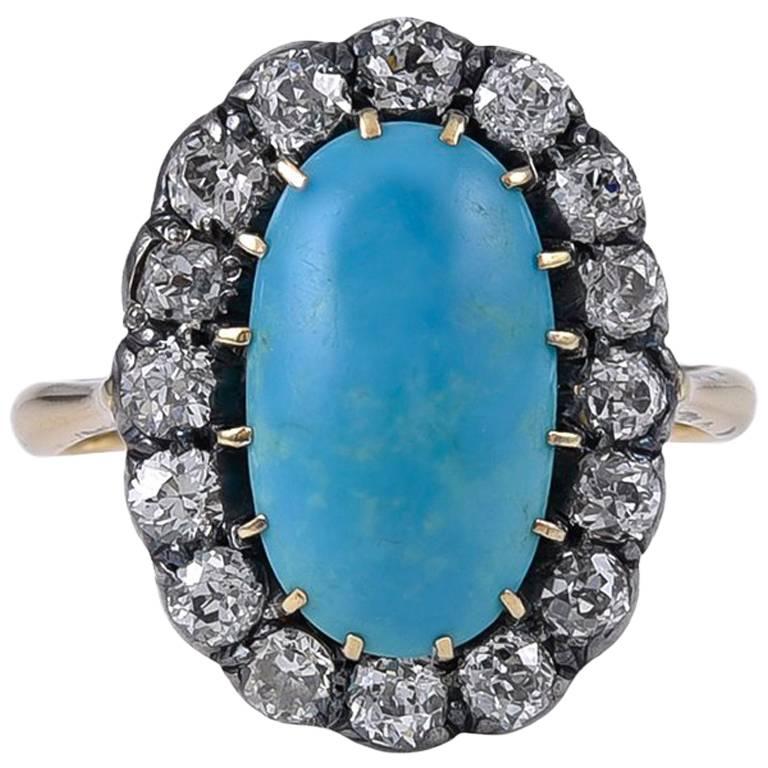 Late Victorian Turquoise and Diamond Ring