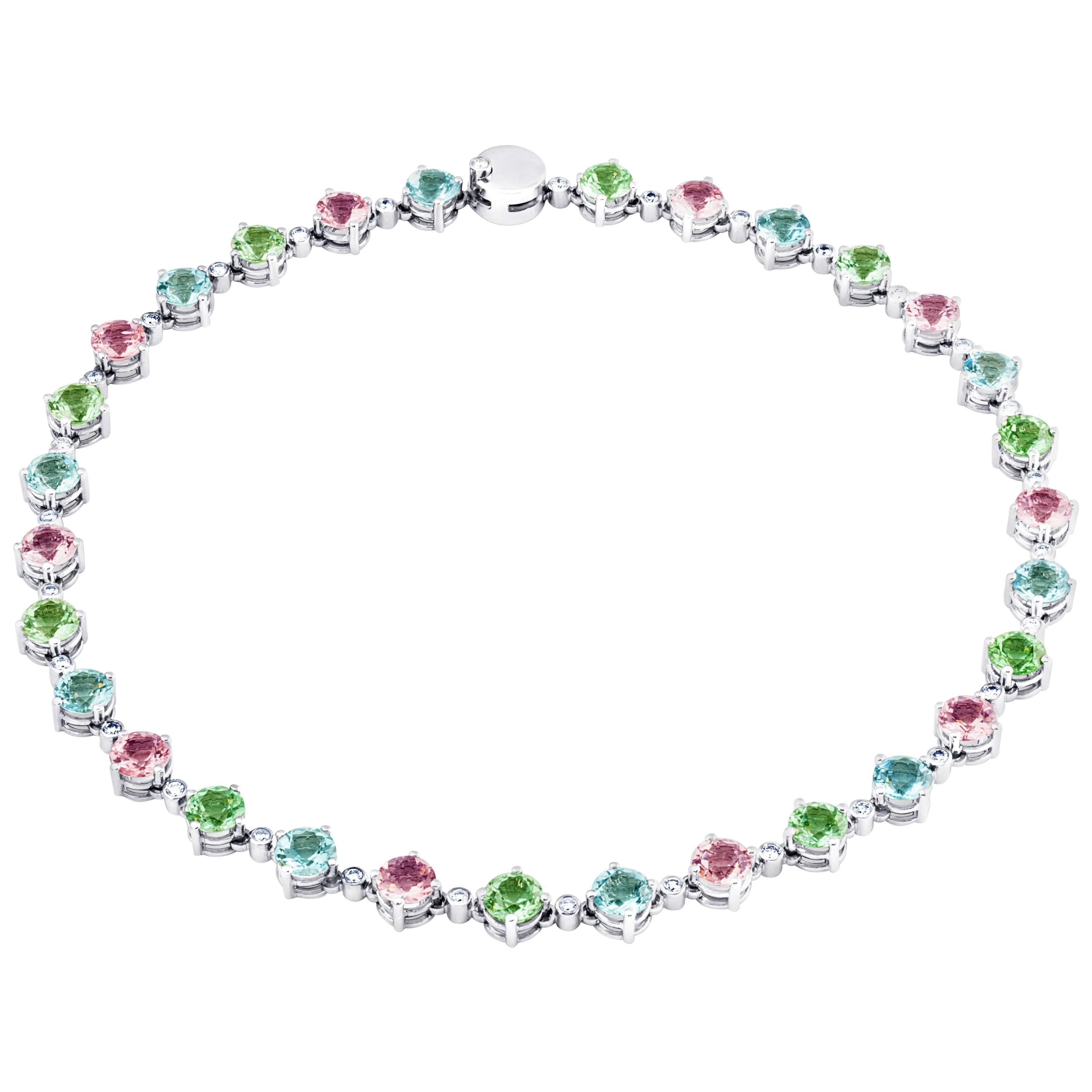 Leyser 18K White Gold Multi-Colour Gemstones and Diamonds Necklace For ...