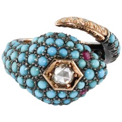  Diamonds Rubies Turquoise  Rose and Silver Gold Snake Ring