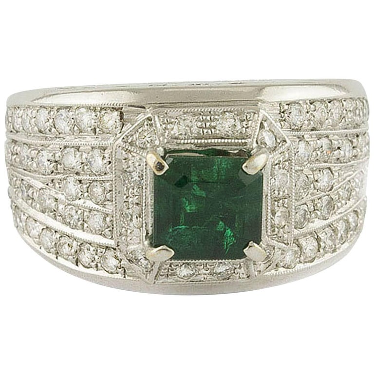 Emerald Diamonds White Gold Band Ring For Sale at 1stDibs