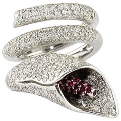 Diamonds Rubies White Gold Lily Ring 
