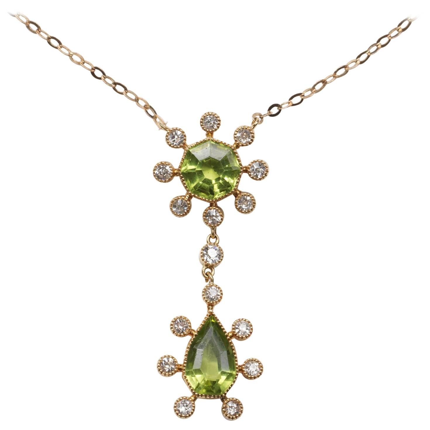 Edwardian Gold Peridot and Diamond Pendant