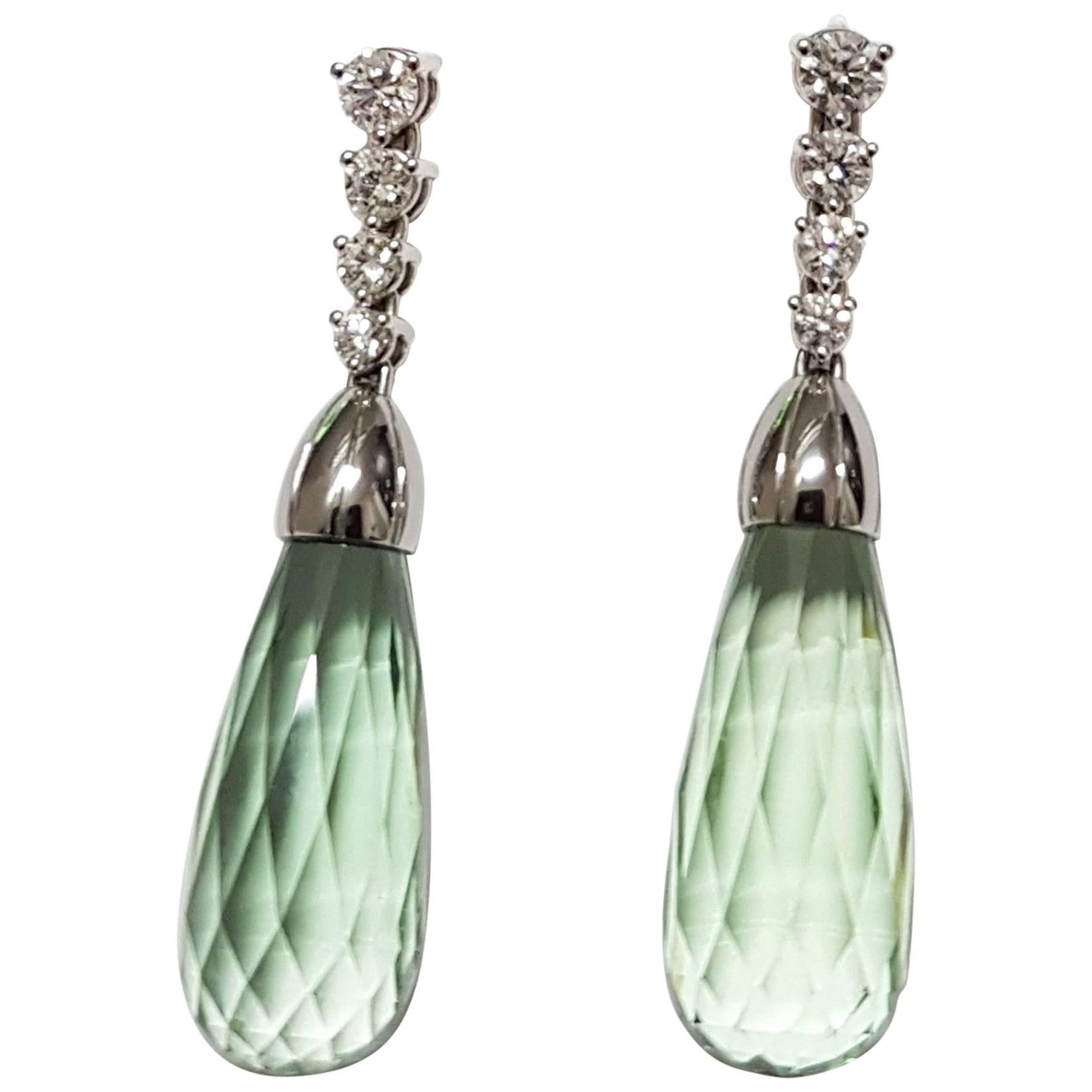 Wagner Collection Prasiolite Diamond White Gold Earrings