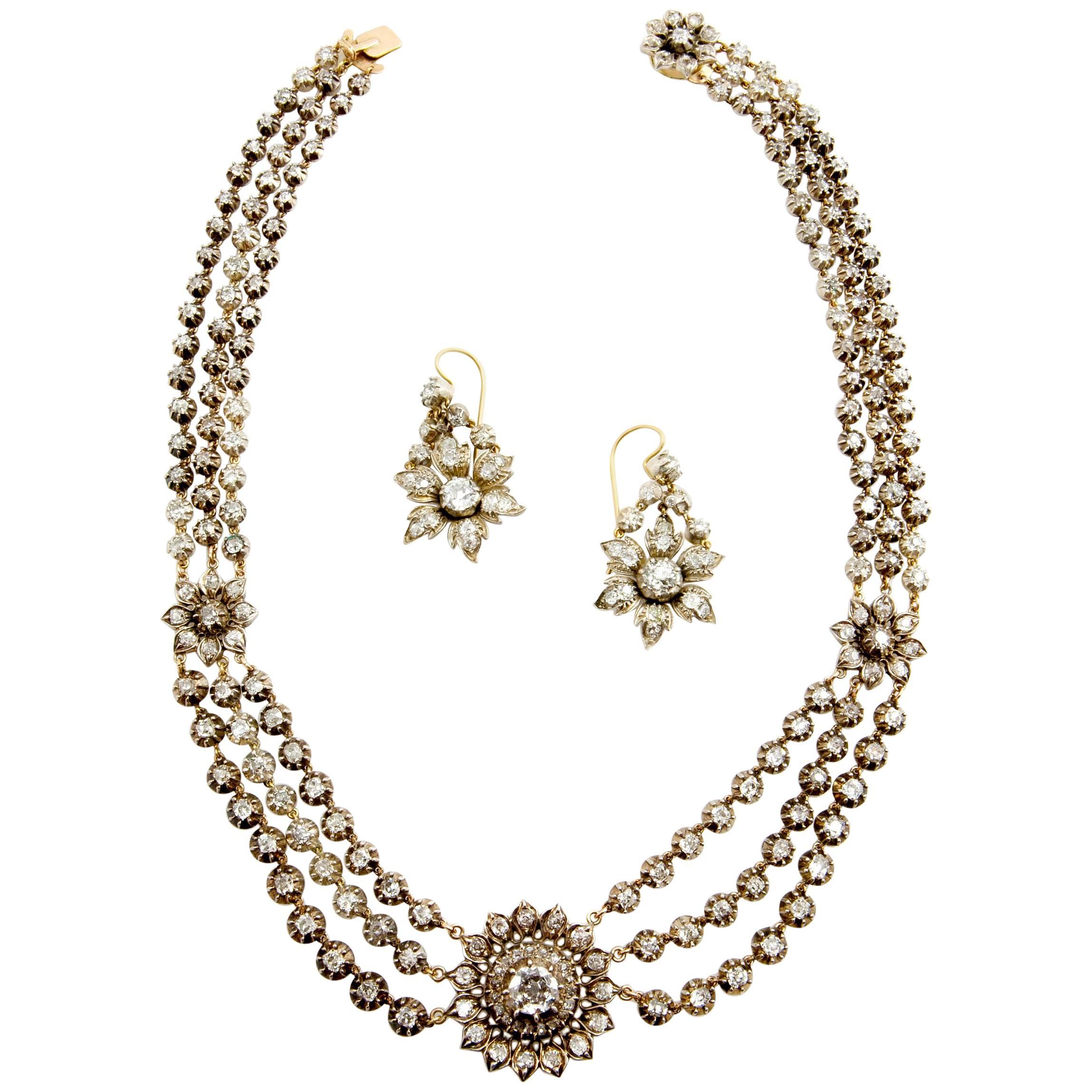 Early Victorian Diamond Necklace and Earrings Set, England, circa 1840 For Sale