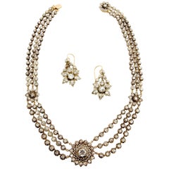 Antique Early Victorian Diamond Necklace and Earrings Set, England, circa 1840