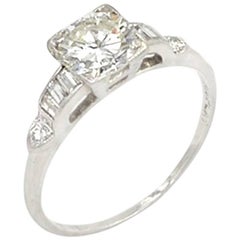 Vintage 0.84 Carat Round Brilliant Cut Diamond and Platinum Engagement Ring